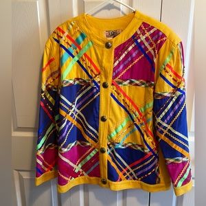 Gene Ewing Bis Blazer size Large L Yellow with Ribbons 💯% Cotton vintage
